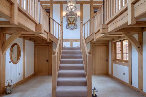 oak framed landing with oak stair case