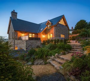 stone wall oak framed home