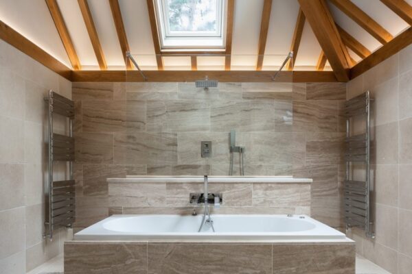 modern oak framed bathroom