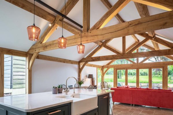 oak framed garden room with open plan design