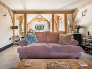 Oak frame cottage open plan living room and sitting room