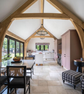 Oak frame cottage open plan kitchen and dining room