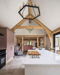 Oak frame cottage open plan living and dining room