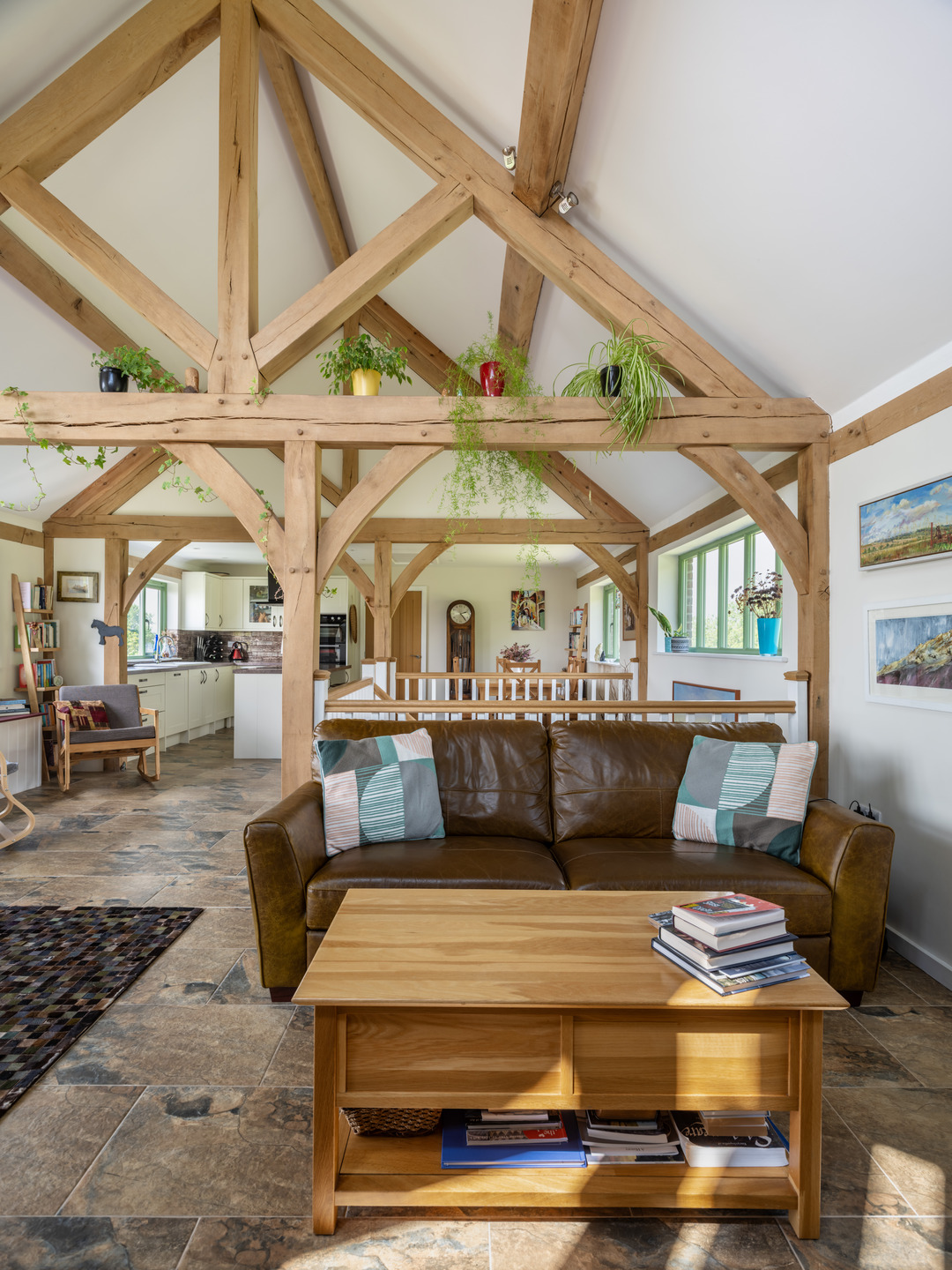 Oak frame open plan living Vaulted ceiling