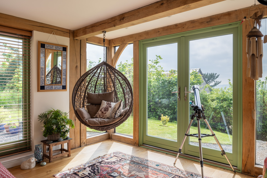 Oak and timber framed modern style living room