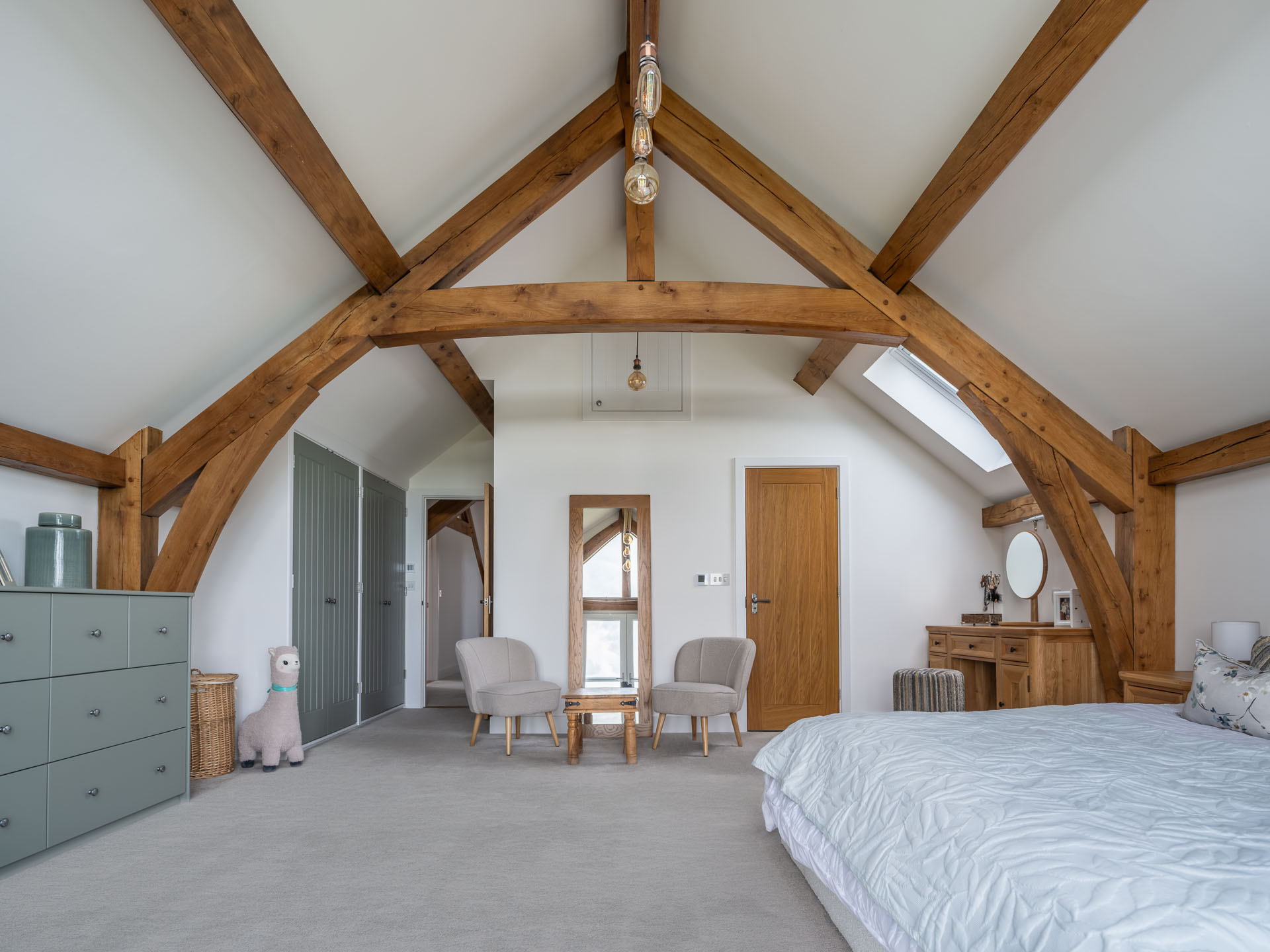 Oak frame bedroom. Modern oak framed bedroom. Contemporary Oak Bathroom