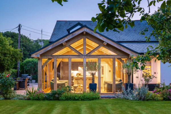 sun room extension, oak frame extension, kitchen extension in oak